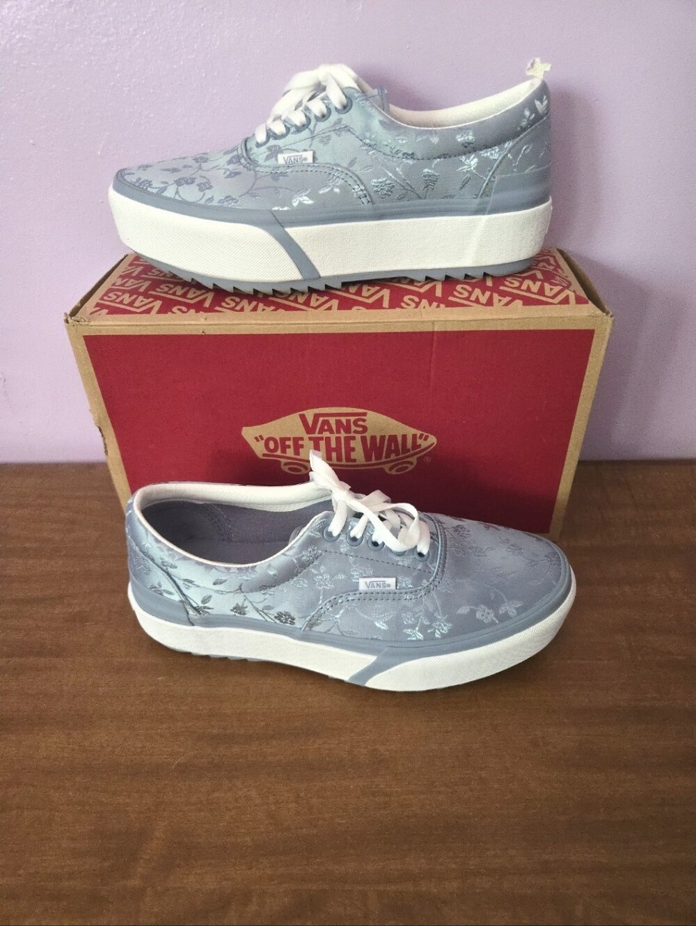 Vans 10W Blue Floral Statin Platform Shoes